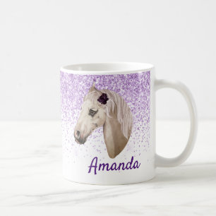 Horse Lover Monogram name Glitter Look purple  Coffee Mug