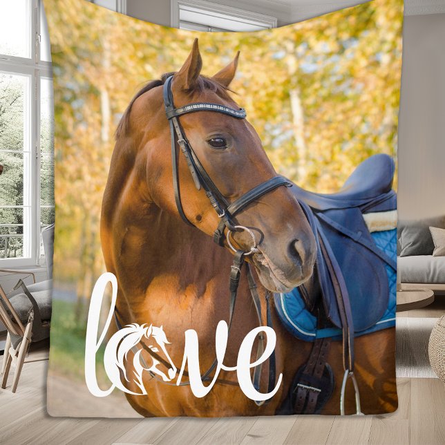 Horse Lover Personalised LOVE Equestrian Photo  Fleece Blanket (Creator Uploaded)