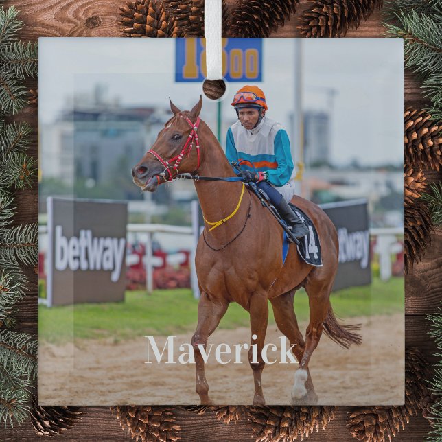 Horse Lover Personalised Pet Photo Equestrian Glass Tree Decoration (Creator Uploaded)