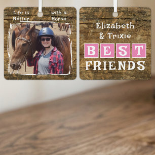 Horse lover photo names pink rustic metal tree decoration