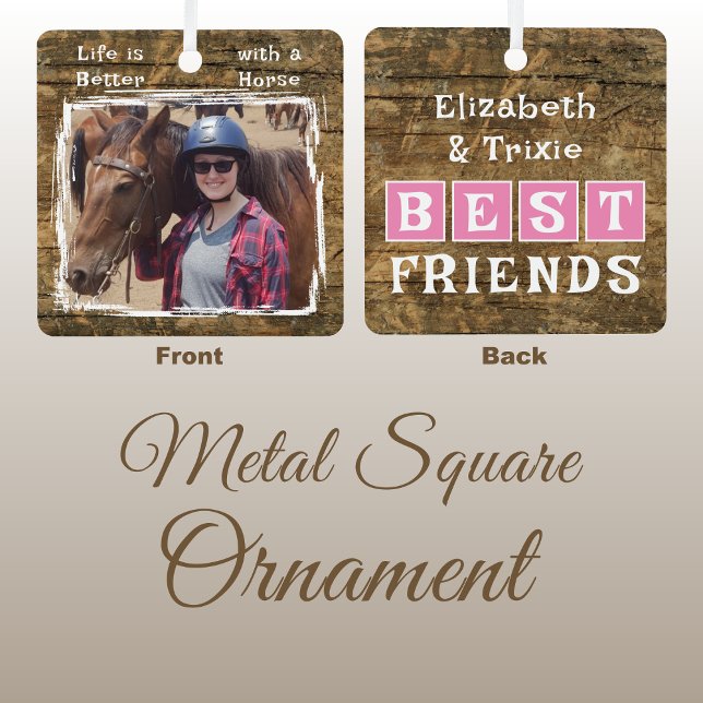 Horse lover photo names pink rustic metal tree decoration (Creator Uploaded)