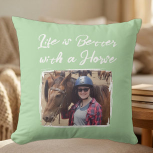Horse lover photo pink green cushion