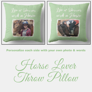 Horse lover photo pink green cushion