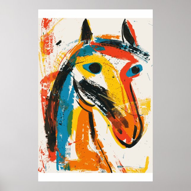 Horse Lover Picasso Style Watercolor Art Poster (Front)