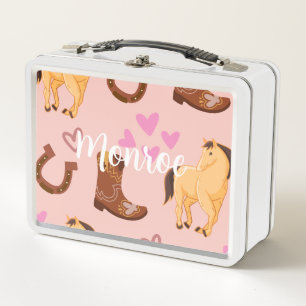 Horse Lover Pink Metal Lunch Box