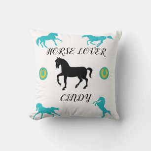 Horse Lover throw pillow with personalised name.