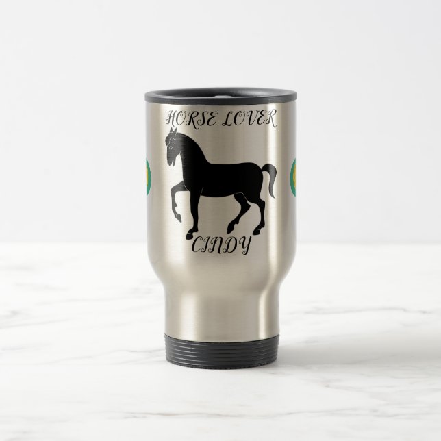 Horse Lover travel mug with personalised name. (Center)