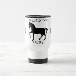 Horse Lover travel mug with personalised name.