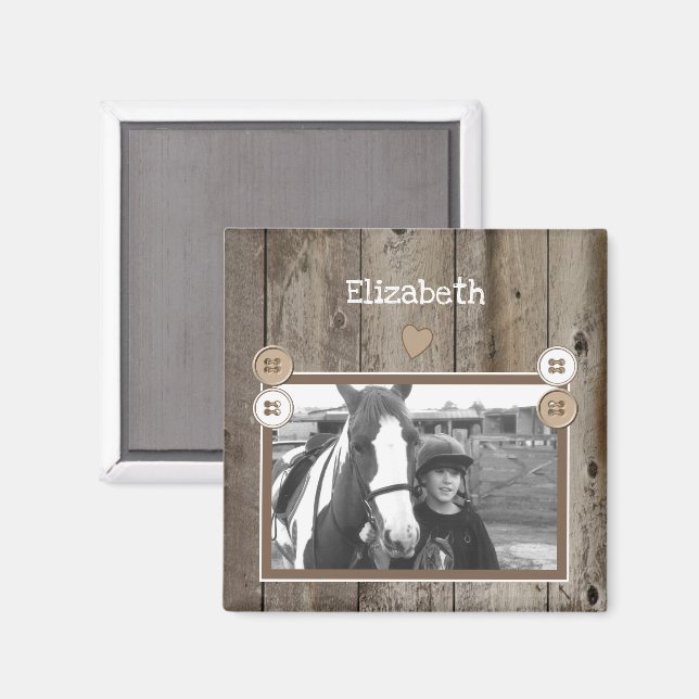 Horse lover with photo and name rustic magnet (Front/Back)