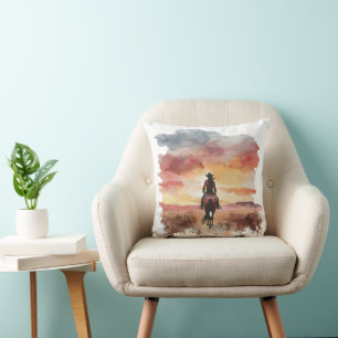 Horse lovers riding into the sunset pillow. cushion