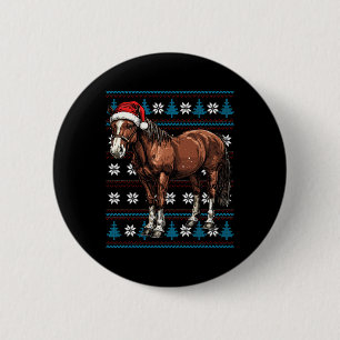 Horse Lovers Santa Hat Ugly Christmas Sweater Funn 6 Cm Round Badge
