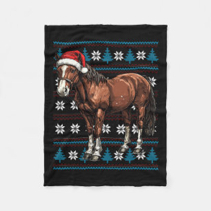Horse Lovers Santa Hat Ugly Christmas Sweater Funn Fleece Blanket