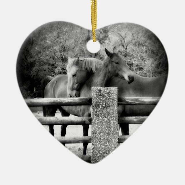 Horse Lovers Wedding or Anniversary Heart Ceramic Tree Decoration (Front)