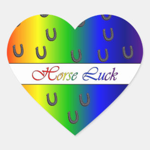 Horse Luck Rainbow Colour Horse Shoes Heart Sticker