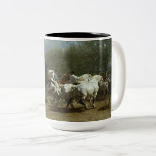 Horse Market (by Rosa Bonheur) Two-Tone Coffee Mug