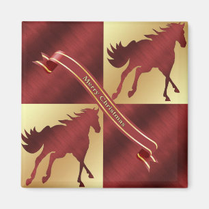Horse Maroon and Gold Merry Christmas Magnet