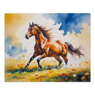 Horse Meadow Glossy Poster Wall Art