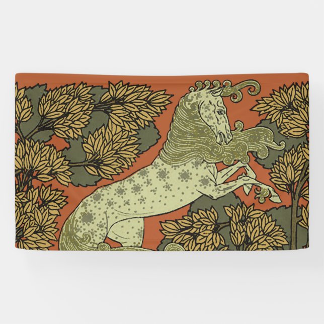 Horse Mediaeval Arts Crafts Art Nouveau  Banner (Horizontal)
