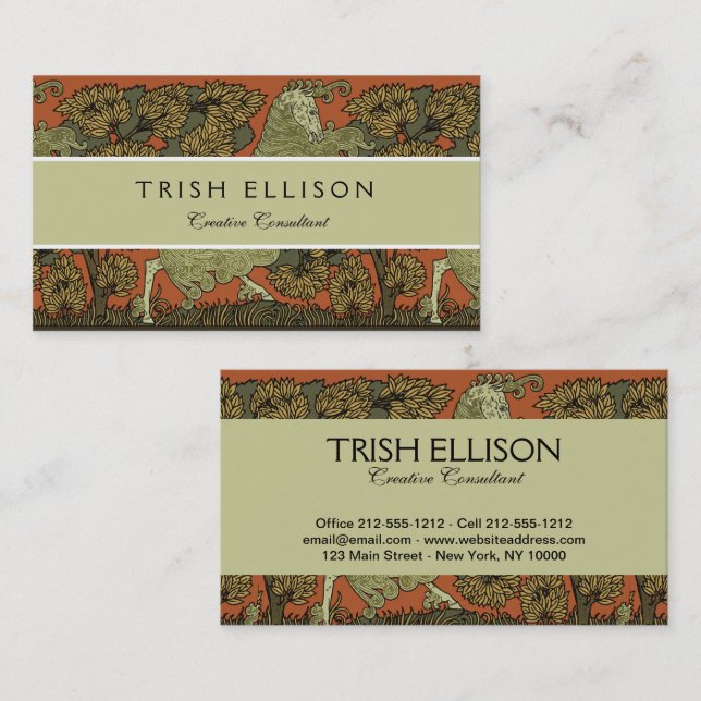 Horse Mediaeval Arts Crafts Art Nouveau  Business Card (Front/Back)