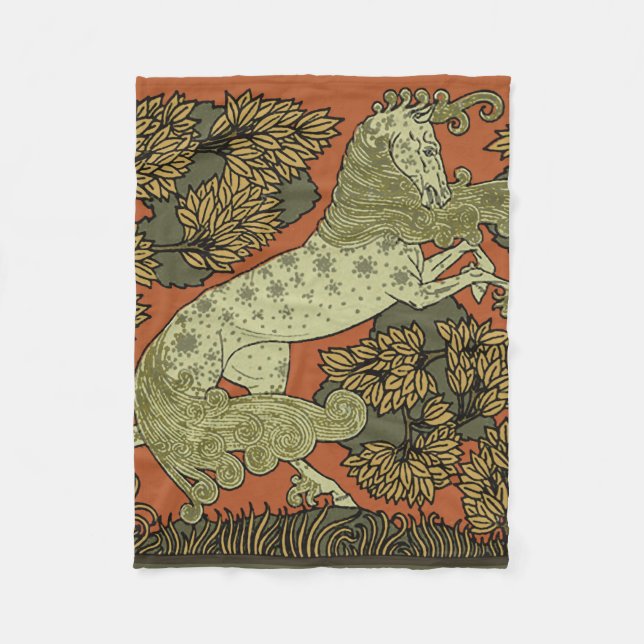 Horse Mediaeval Arts Crafts Art Nouveau  Fleece Blanket (Front)