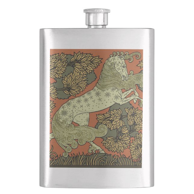 Horse Mediaeval Arts Crafts Art Nouveau  Hip Flask (Front)