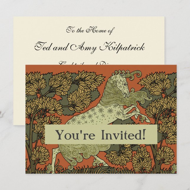 Horse Mediaeval Arts Crafts Art Nouveau  Invitation (Front/Back)