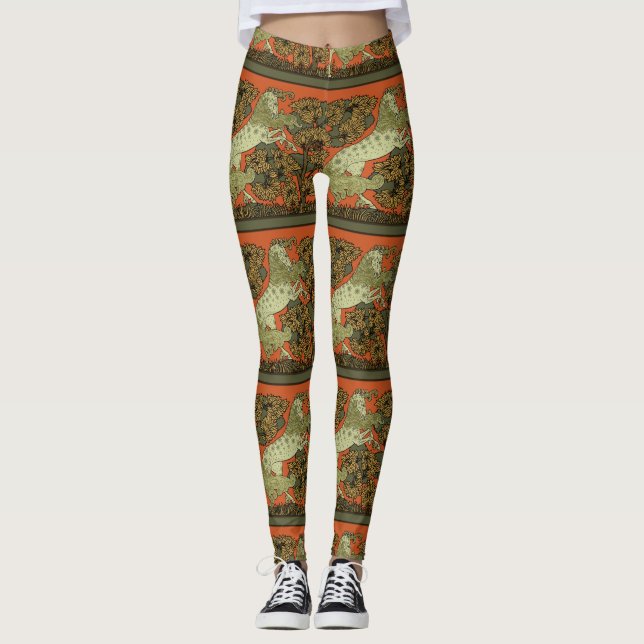 Horse Mediaeval Arts Crafts Art Nouveau  Leggings (Front)