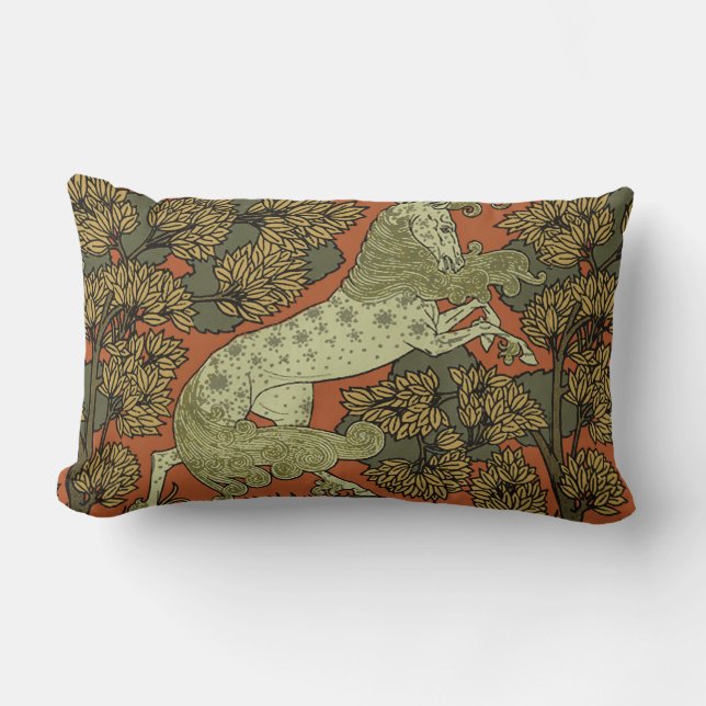 Horse Mediaeval Arts Crafts Art Nouveau  Lumbar Cushion (Front)