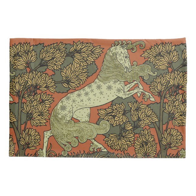 Horse Mediaeval Arts Crafts Art Nouveau  Pillowcase (Back)
