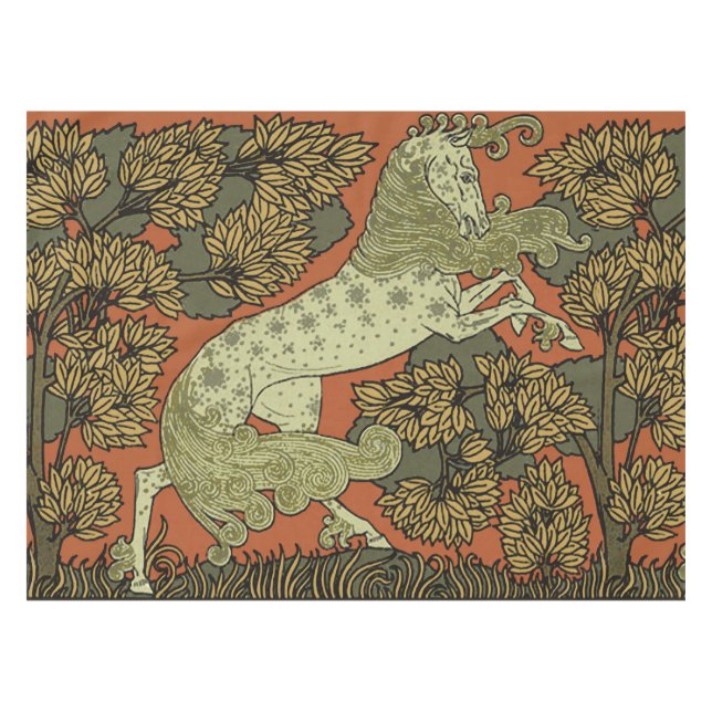 Horse Mediaeval Arts Crafts Art Nouveau  Tablecloth (Front (Horizontal))