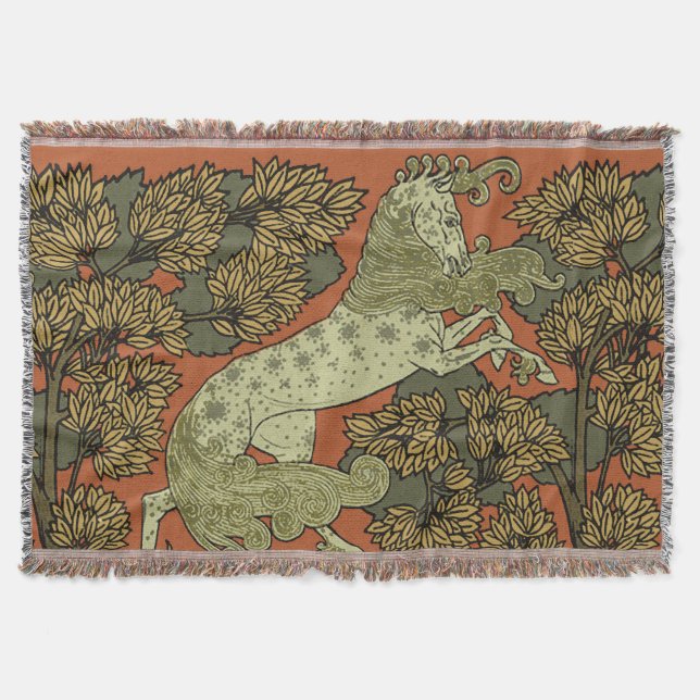 Horse Mediaeval Arts Crafts Art Nouveau  Throw Blanket (Front)
