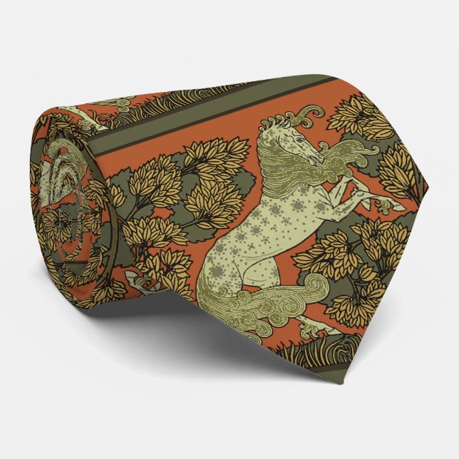 Horse Medieval Arts Crafts Art Nouveau  Tie (Rolled)