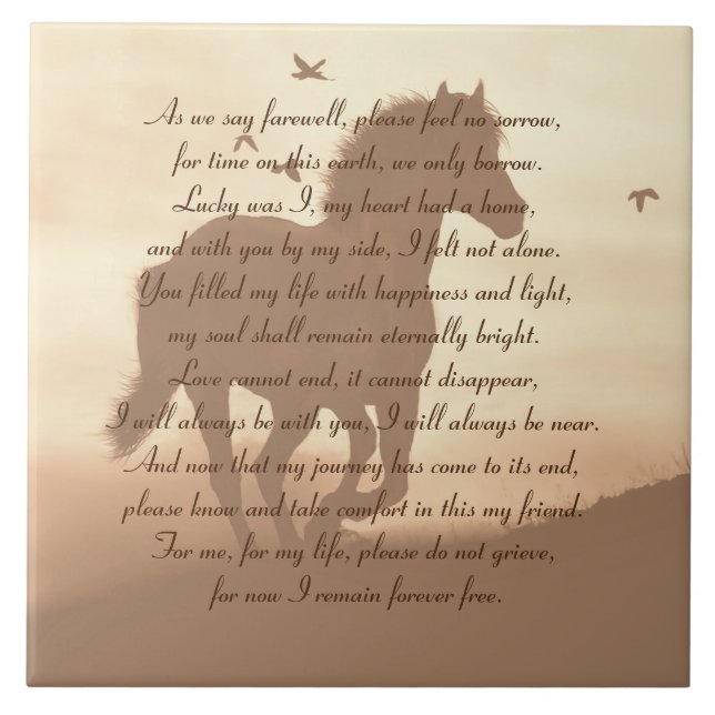 Horse Memorial Galloping Horse and Spiritual Poem Tile (Front)