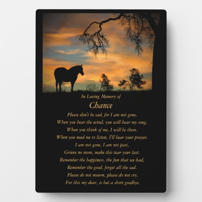 Horse Memorial Horse and Sunset Poem  Plaque (Front)