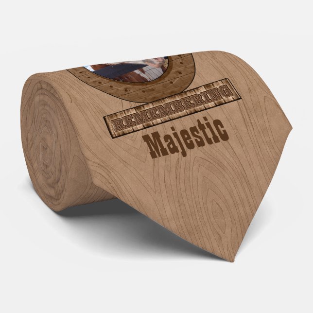 Horse Memorial Horseshoe Wood Look Photo Tie (Rolled)