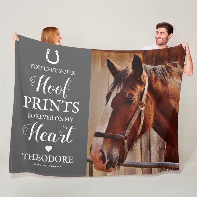 Horse Memorial - Pet Sympathy Grey Fleece Blanket (In Situ)