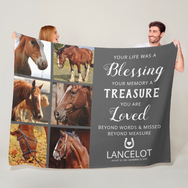 Horse Memorial Photo Collage Fleece Blanket (In Situ)