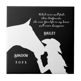 Horse memorial quote black hoofprints tile
