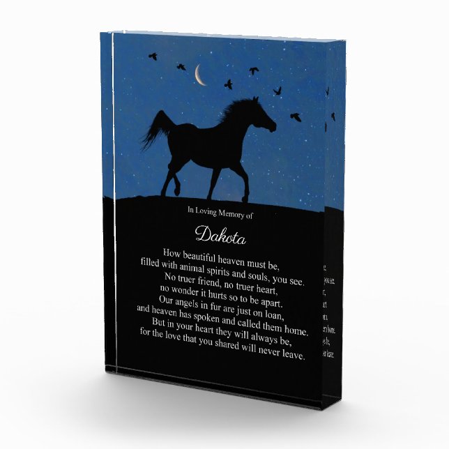 Horse Memorial with Spiritual Poem Custom Name Photo Block (Right)