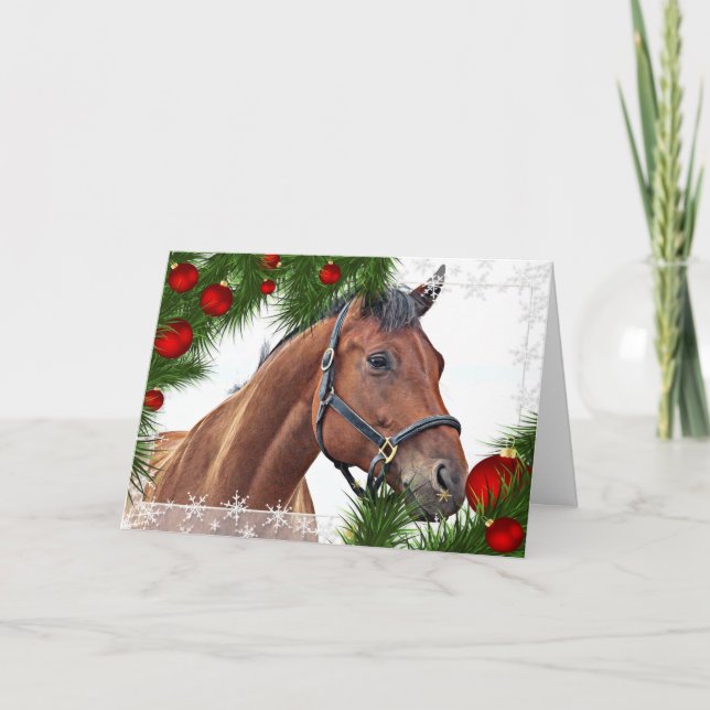 Horse Merry Christmas Equestrian Equine Cute Pony Holiday Card (Front)