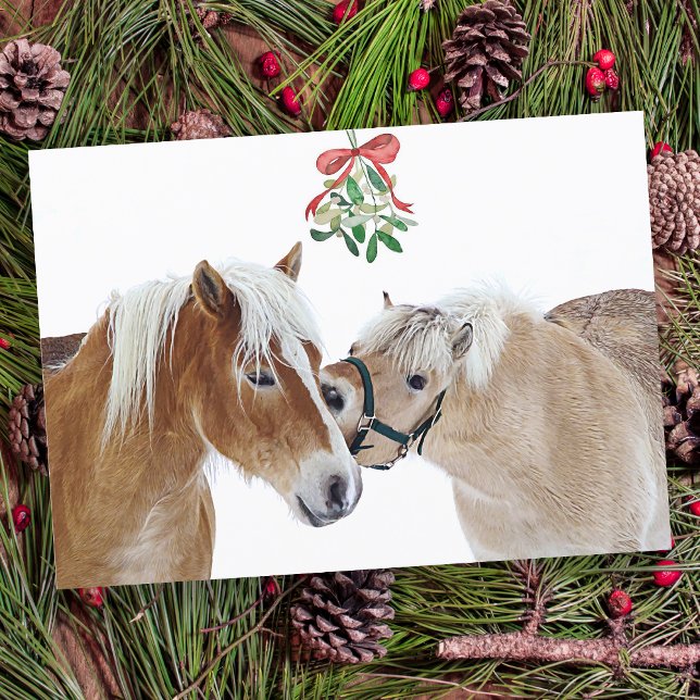 Horse Merry Christmas Mistletoe Equine Cute Ponies Holiday Card (Creator Uploaded)