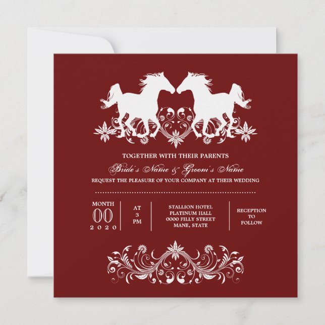 Horse modern silhouette floral swirls invitation (Front)
