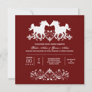 Horse modern silhouette floral swirls invitation