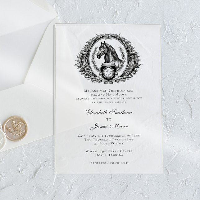Horse Monogram Elegant Equestrian Wedding Clear Acrylic Invitations (Creator Uploaded)