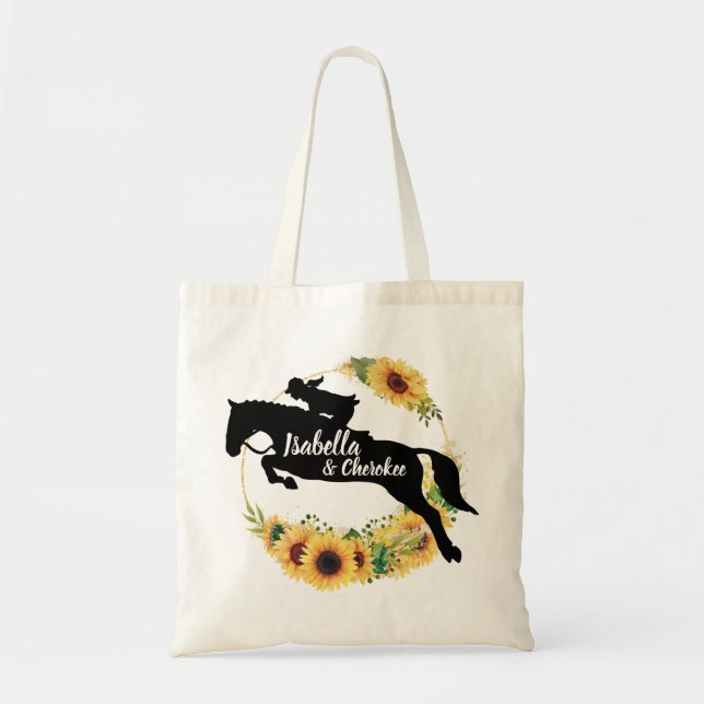 Horse Monogram Yellow sunflowers Silhouette Tote Bag (Front)