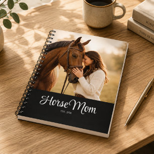 Horse Mum Established Black Modern Script Photo Notebook