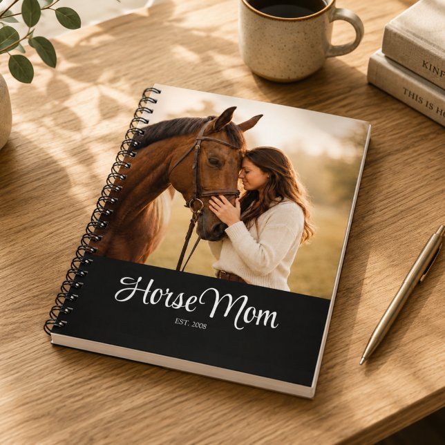 Horse Mum Established Black Modern Script Photo  Notebook (Creator Uploaded)