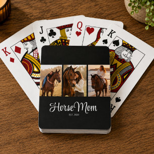 Horse Mum Established Modern Script Black 3 Photo Playing Cards