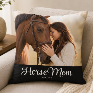 Horse Mum Established Modern Script Photo Cushion