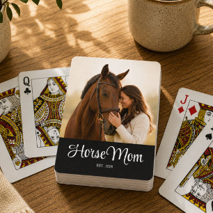 Horse Mum Established Script Black Photo Playing Cards